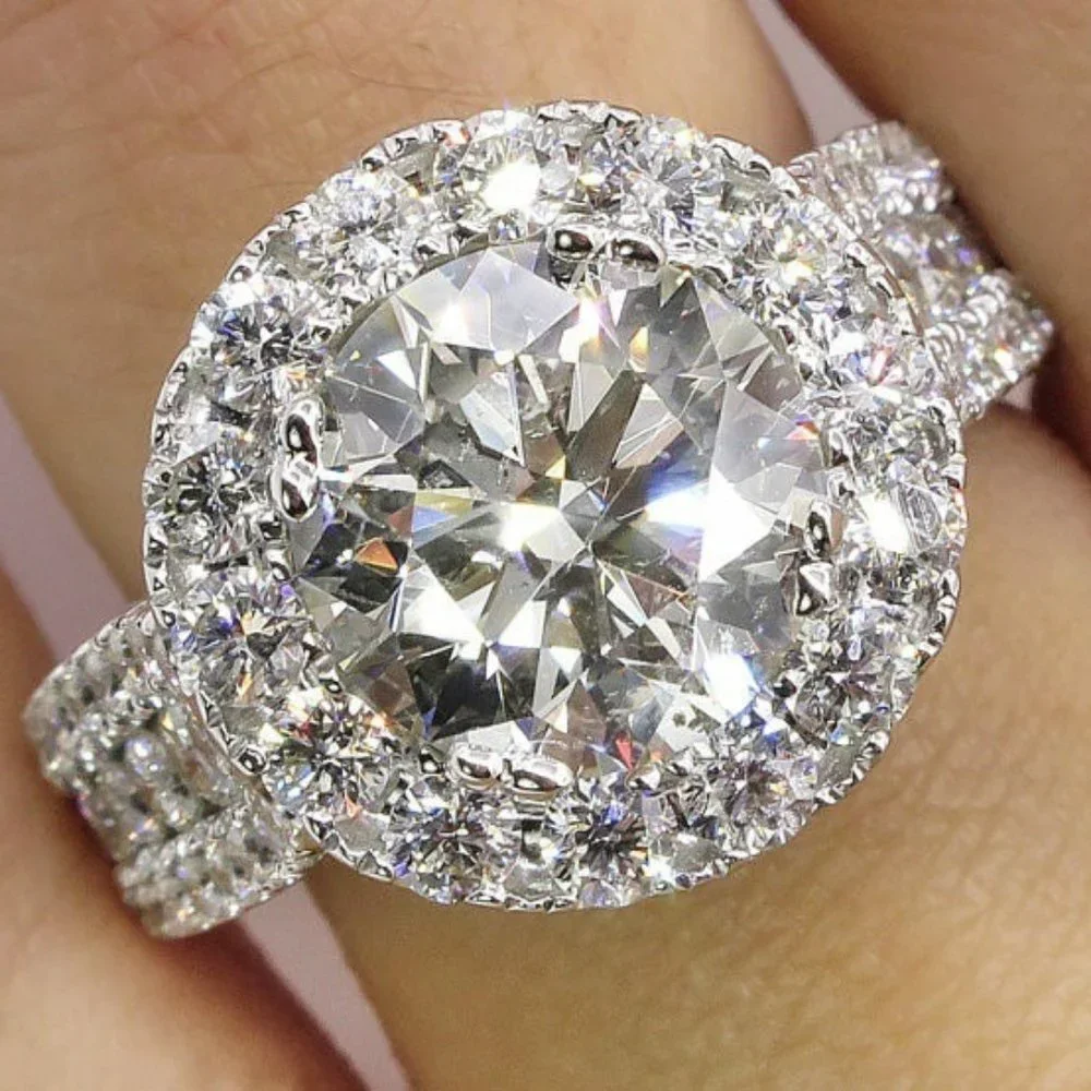 NEW Round Diamond Halo sterling silver Engagement Ring